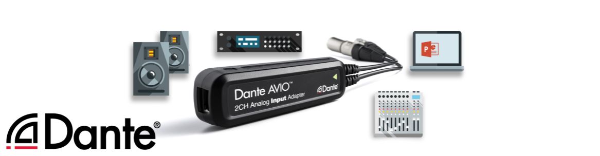 Dante ออดิโอเน็ตเวิร์ค Audinate Dante ตัวแปลงสำหรับอุปกรณ์อนาล็อก ที่ต้องการใช้ร่วมกับระบบเสียง Avio 2Ch Analog Input ตัวแปลง Input 2 Ch  Analog Output ตัวแปลง Output 2Ch Aes3 Dante Avio Bluetooth Avio Usb-A Avio  Usb-C ตัวแปลงสำหรับอุปกรณ์อนาล็อกที่ ...