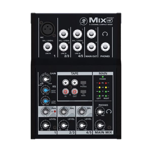 MACKIE Mix5 เครื่องผสมสัญญาณเสียง มิกเซอร์ 5-input 1 Mic/Line Inputs with 2-Band EQ, 2 Stereo 1/4″ Line Inputs