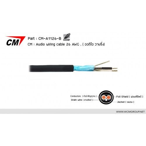 CM CM-A1126-B Audio Wiring Cable 26AWG,OD 3.2mm2, Black สายซีสออดิโอ 2 คอร์ 26AWG / 1 เมตร