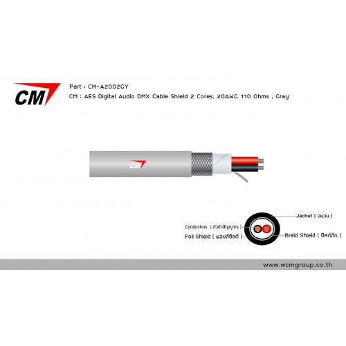 CM CM-A2002GY AES Digital Audio DMX Cable Shield 2 Cores, 20AWG 110 Ohms, Gray สายสัญญาณ AES Digital Audio DMX 2 Cores, 20AWG สีเทา / 1 เมตร