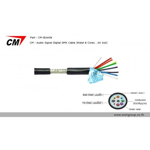 CM CM-B2408 Audio Signal Digital DMX Cable Shield 8 Cores , 24 AWG สายสัญญาณ DMX 8 Cores , 24 AWG / 1 เมตร
