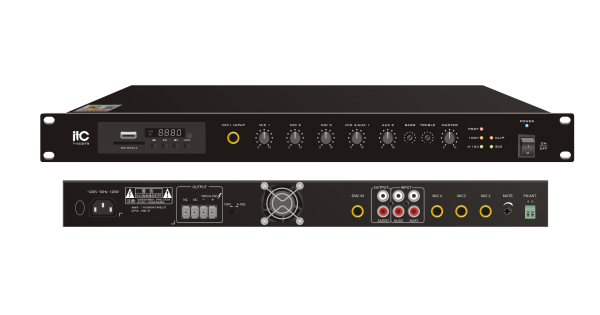 ITC Audio T-60DTB เพาเวอร์มิกเซอร์ 60 วัตต์ 4-16 โอห์ม 100V Line พร้อม MP3 / Tuner /Bluetooth & USB